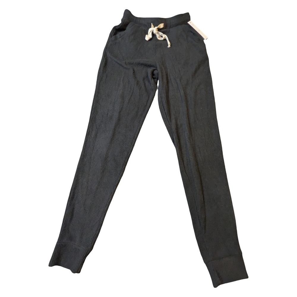 Theo & Spence Womens Black Ribbed Knit Jogger Lounge Pants XS TS1244